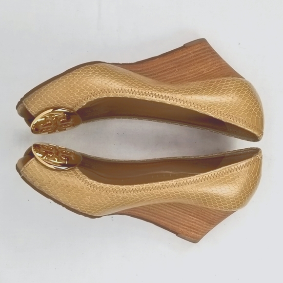 Tory Burch Leather Peep Toe Wedges size 7 - Picture 5 of 8